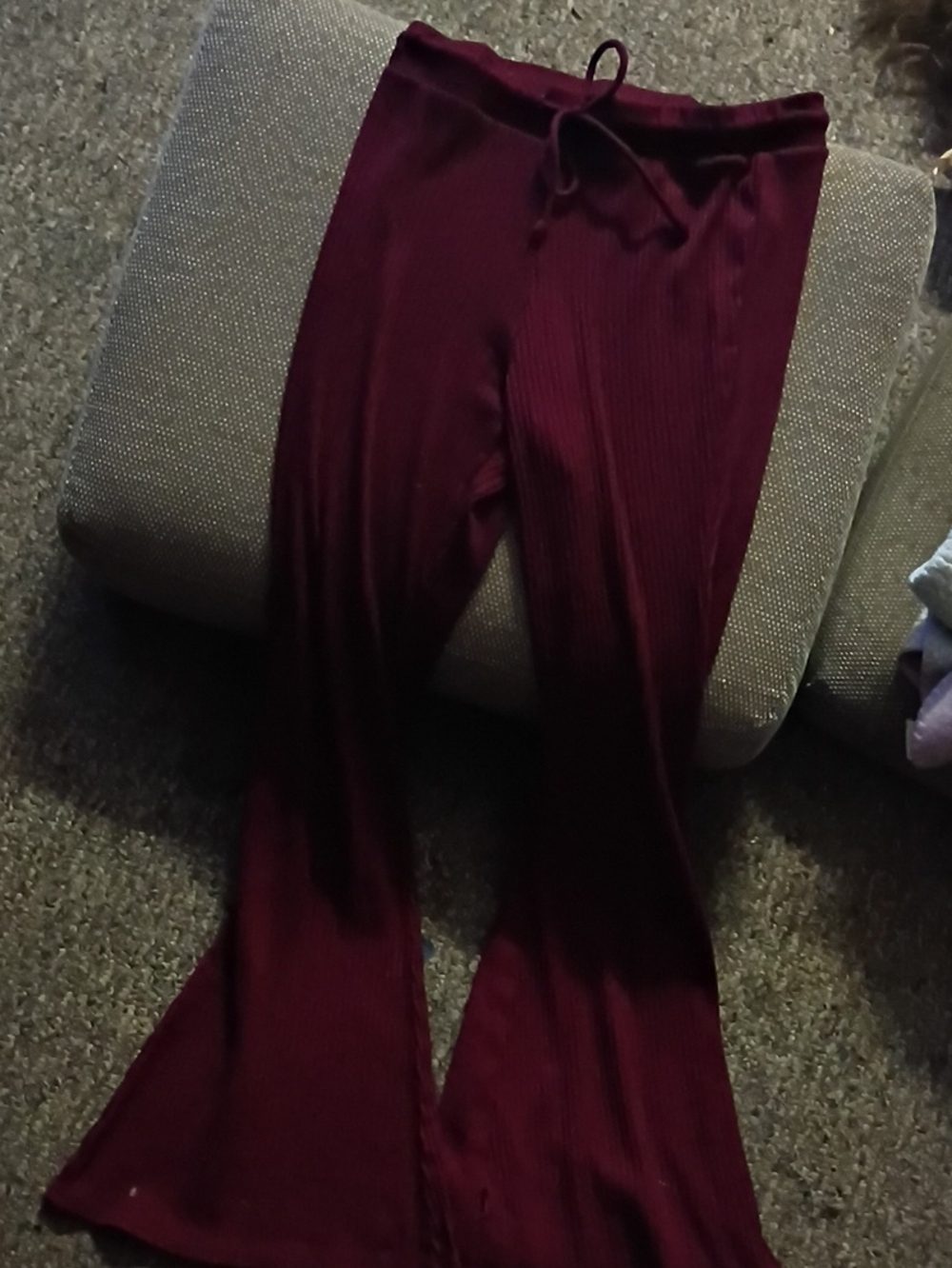 Ribbed Drawstring Wide-Leg Pants - Wine